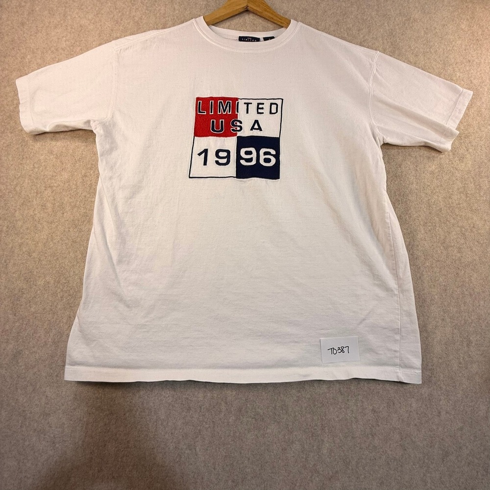 Vintage‎ Limited America 1996 USA T-Shirt Mens Medium White Embroidered Cotton